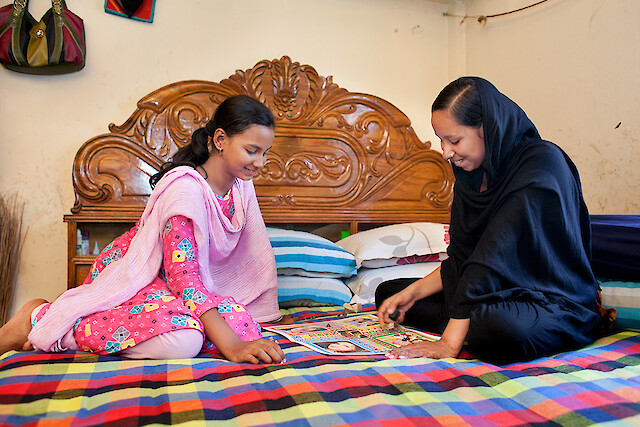 Nazma has big dreams for her daughters Atika and Alo, who are both good students. Alo is currently in college and says one day she hopes to attend police academy. Atika is in class 5 and wants to join the civil service when she is older.