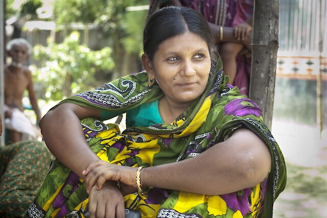 Rahela (25) used to stitch shirt collars in one of the garment factories inside Rana Plaza. “I used to work on the seventh floor,” she said. “I was rescued two hours after the collapse, but I suffered a hip injury.”